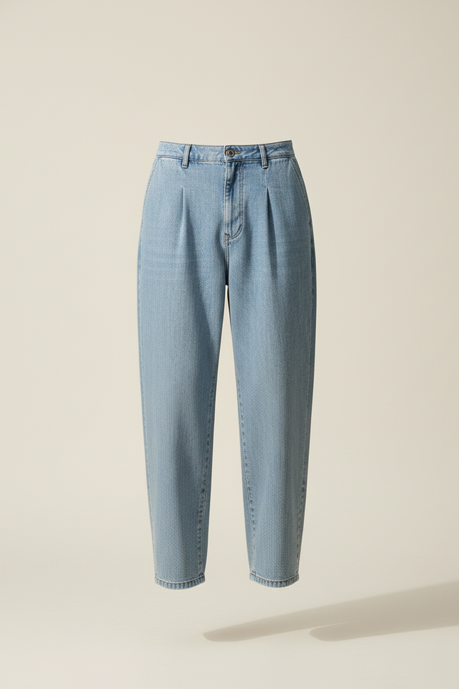 Pantalon Baggy Bleu Jean Ample Plissé Décontracté Homme - vue 3
