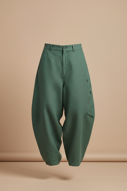 Pantalon Baggy Vert Ample Lin Décontracté Taille Haute - vue 3
