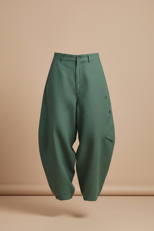 Pantalon Baggy Vert Ample Lin Décontracté Taille Haute - vue 3