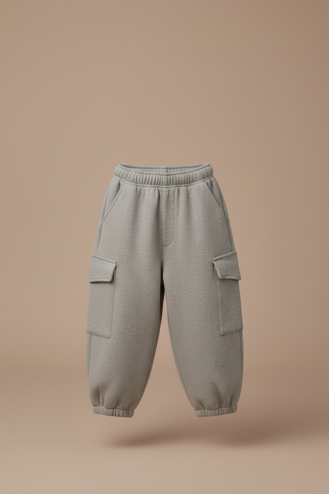 Pantalon Baggy Gris Cargo Ample Molleton Enfant - vue 3
