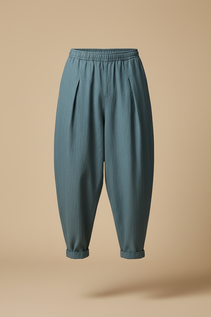 Pantalon Baggy Bleu Lin Ample Plissé Décontracté Homme - vue 3