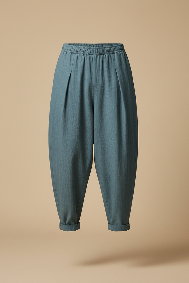 Pantalon Baggy Bleu Lin Ample Plissé Décontracté Homme - vue 3