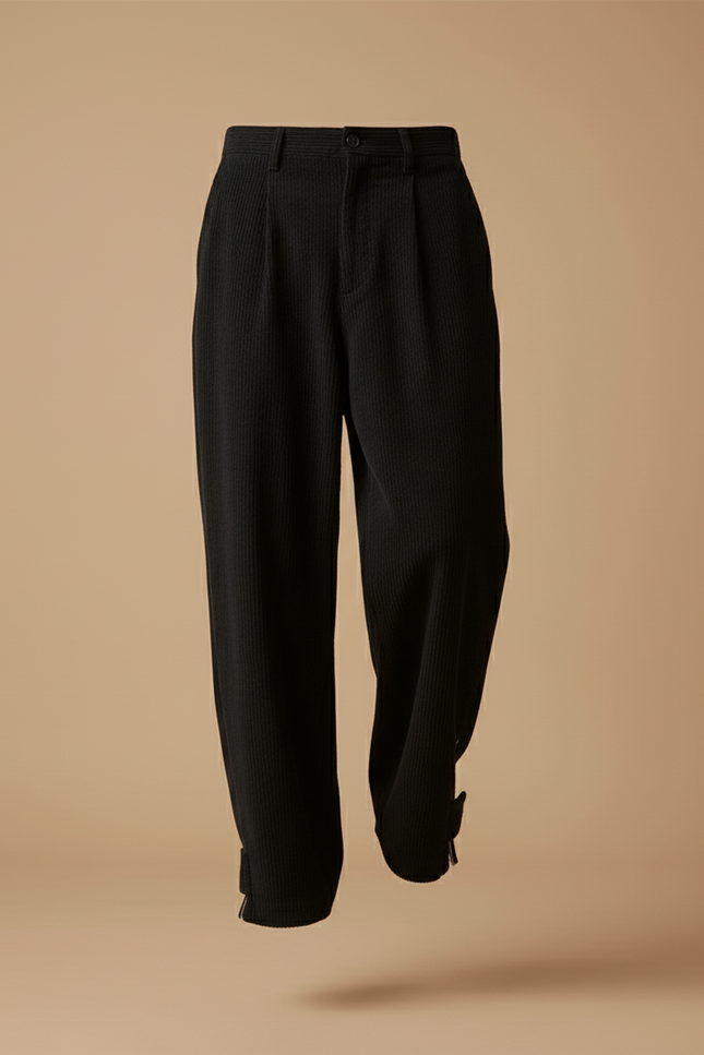 Pantalon Baggy Noir Côtelé Ample Décontracté Streetwear - Cordé - vue 3