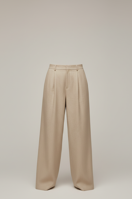 Pantalon Baggy Beige Ample Taille Haute Droit Élégant - Gabardine - vue 3