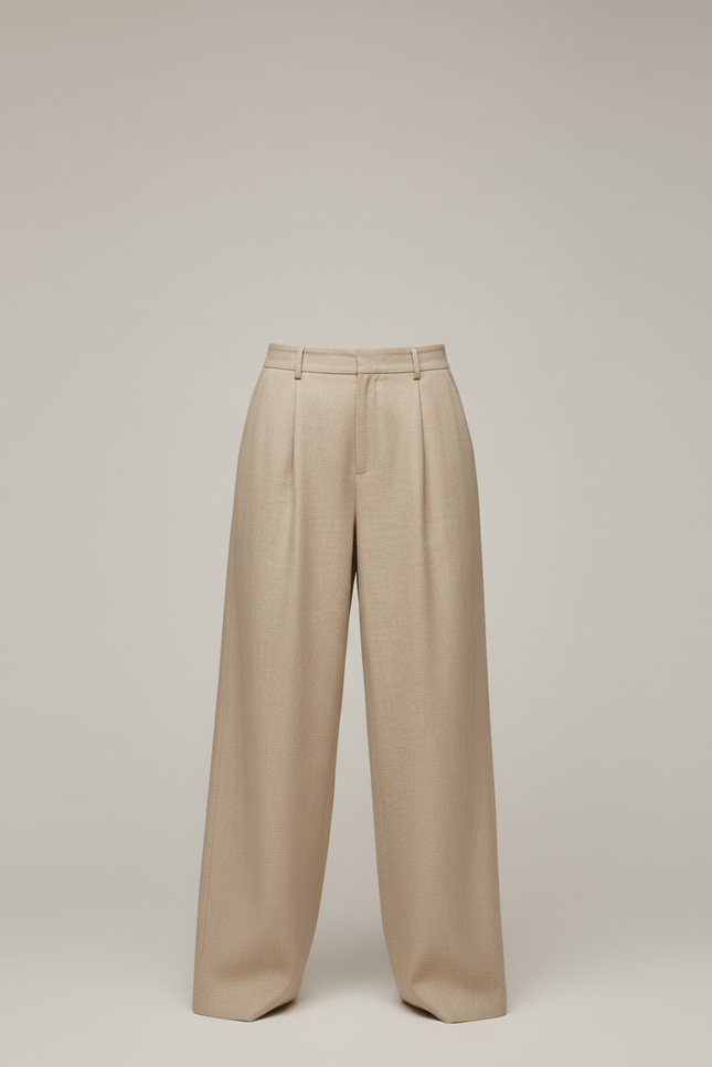Pantalon Baggy Beige Ample Taille Haute Droit Élégant - Gabardine - vue 3