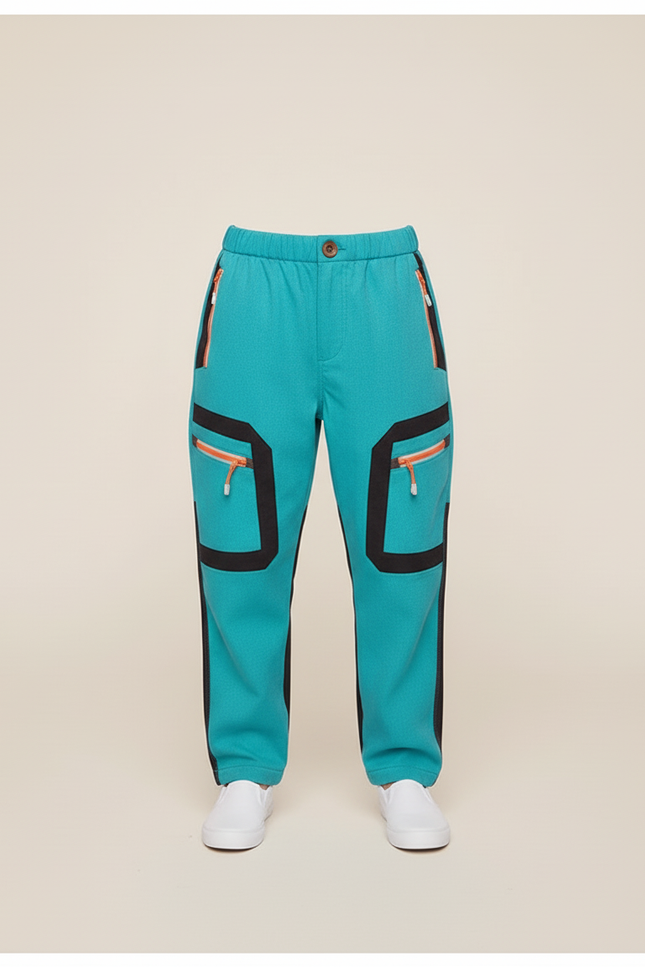 Pantalon Baggy Turquoise Cargo Zippé Enfant - Bleu Molleton - vue 3