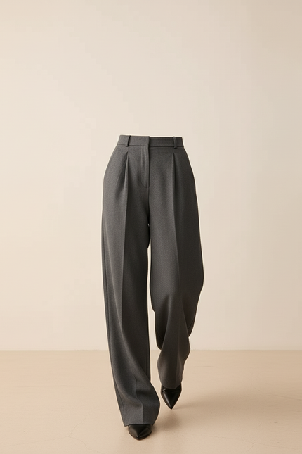 Pantalon Baggy Gris Plissé Ample Élégant Femme - Laine - vue 3
