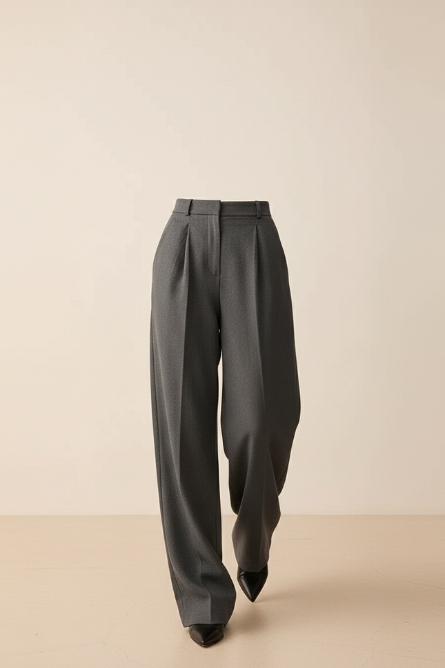 Pantalon Baggy Gris Plissé Ample Élégant Femme - Laine - vue 3