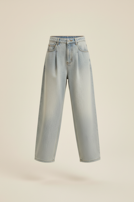 Pantalon Baggy Jean Bleu Clair Ample Plissé Fille - vue 3
