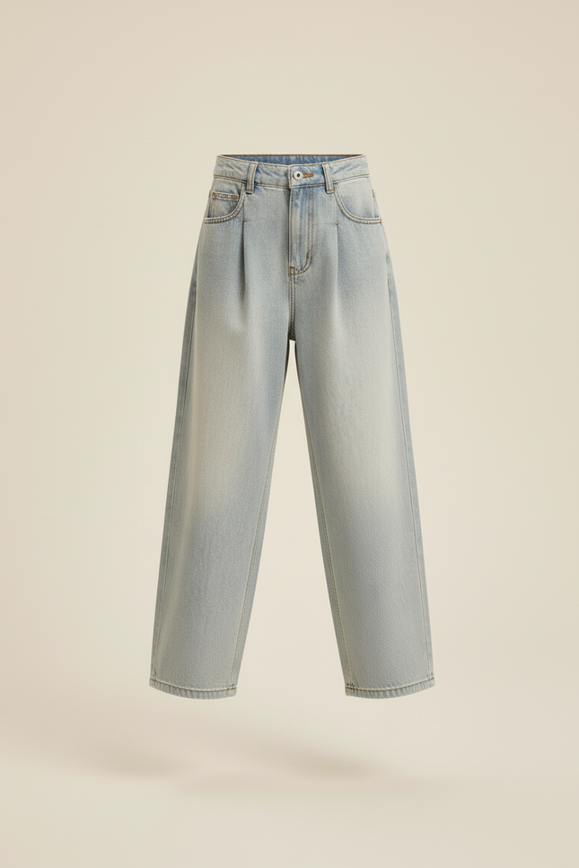 Pantalon Baggy Jean Bleu Clair Ample Plissé Fille - vue 3