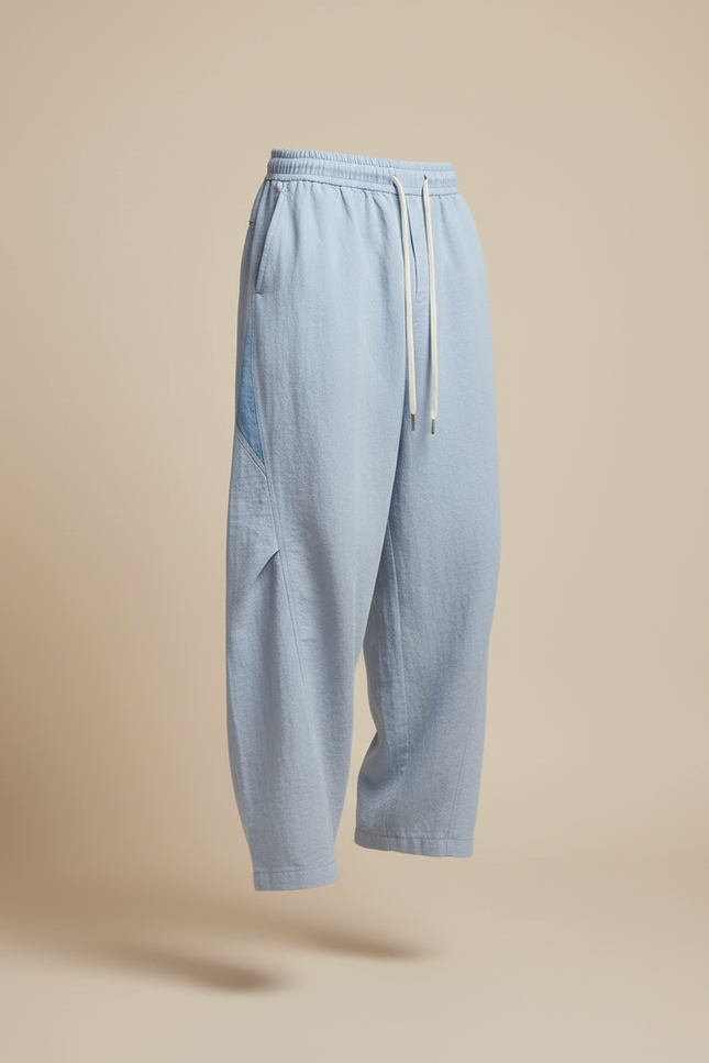 Pantalon Baggy Bleu Clair Ample Cordon Sport Casual - Lin - vue 3