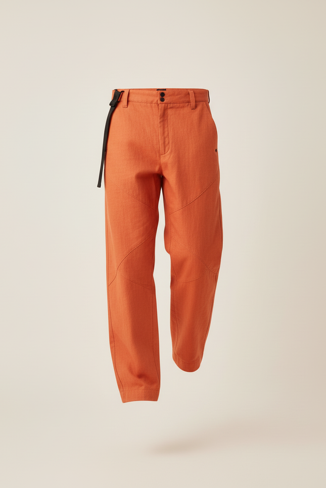 Pantalon Baggy Orange Bretelles Ample Décontracté Homme - Lin - vue 3