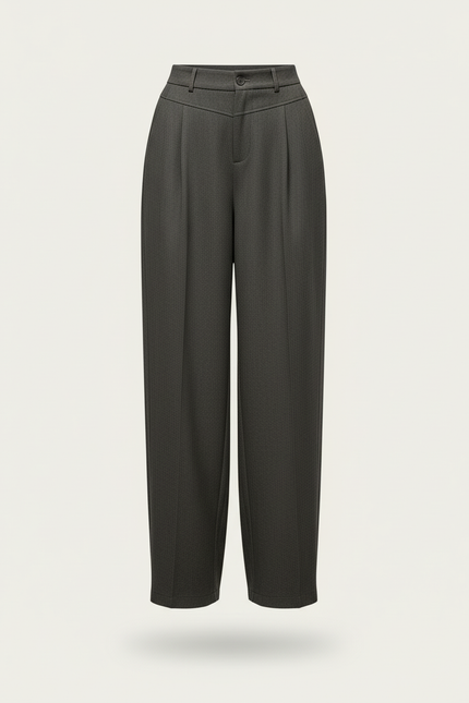 Pantalon Baggy Gris Ample Taille Haute Droit Élégant - Gabardine - vue 3