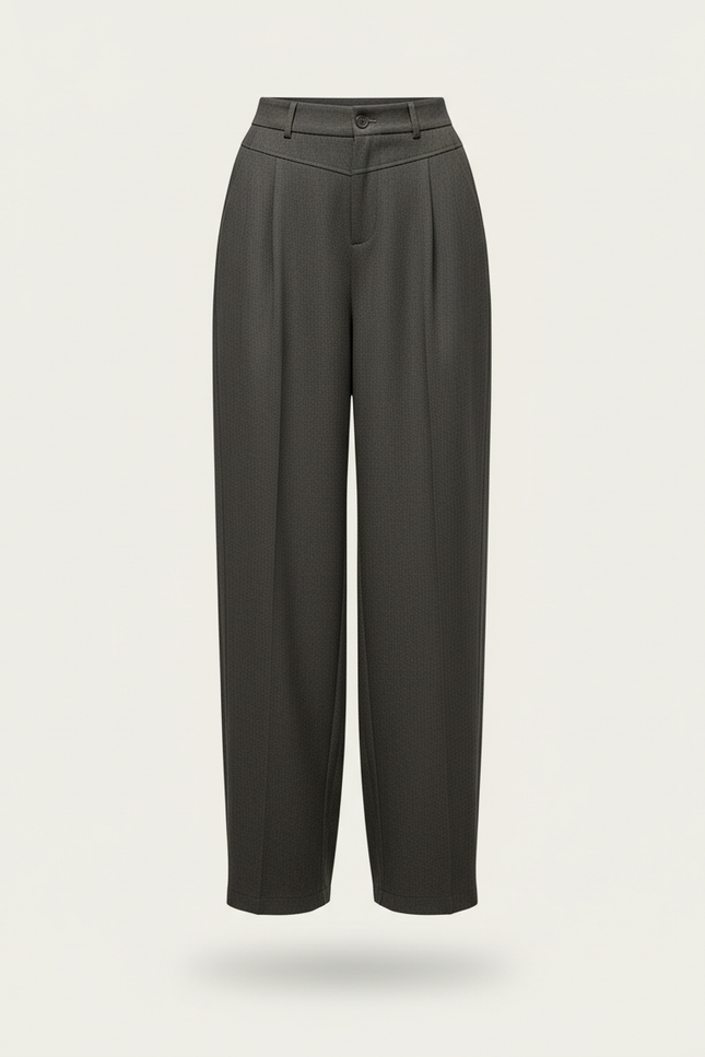 Pantalon Baggy Gris Ample Taille Haute Droit Élégant - Gabardine - vue 3