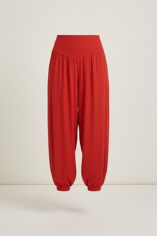 Pantalon Baggy Rouge Fluide Taille Haute Femme - Viscose - vue 3