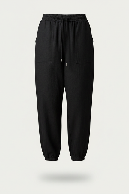 Pantalon Baggy Noir Lin Ample Cordon Confortable - vue 3