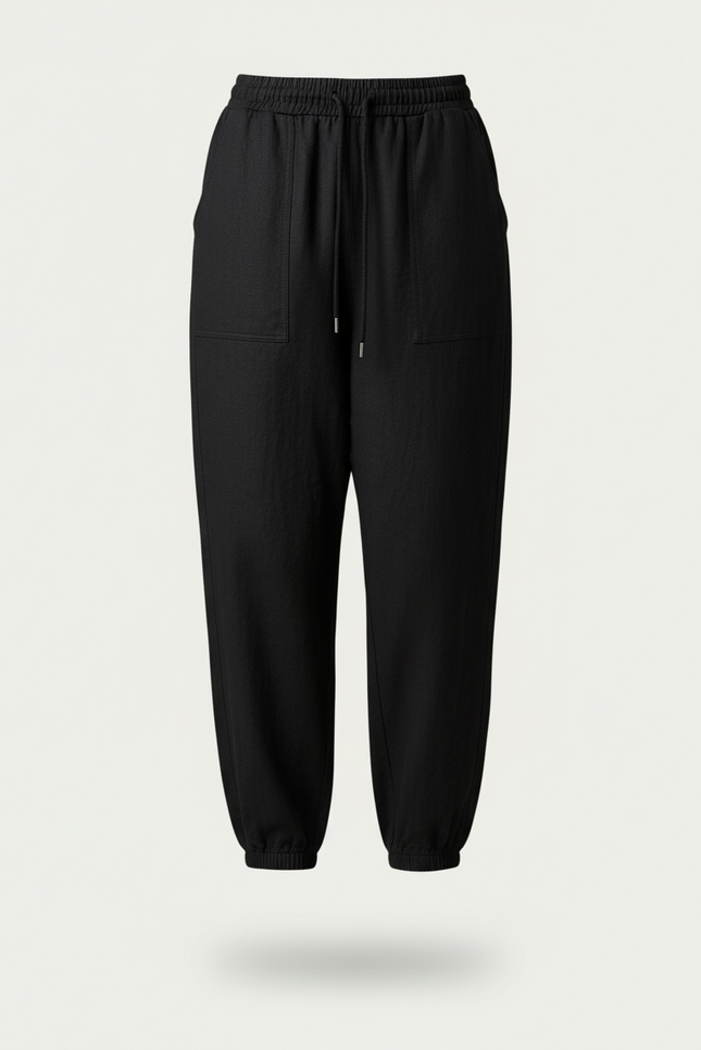 Pantalon Baggy Noir Lin Ample Cordon Confortable - vue 3
