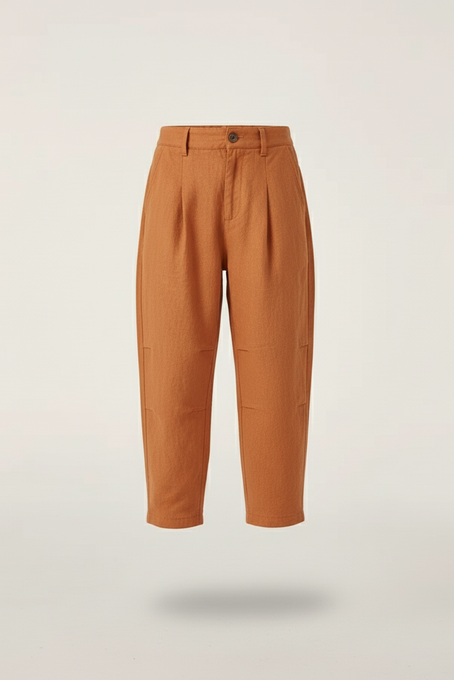 Pantalon Baggy Marron Ample Plissé Enfant Décontracté - Lin - vue 3