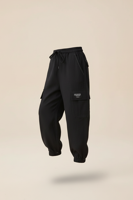 Pantalon Baggy Noir Cargo Décontracté Cordon Enfant - Polyester - vue 3