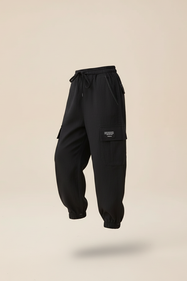 Pantalon Baggy Noir Cargo Décontracté Cordon Enfant - Polyester - vue 3