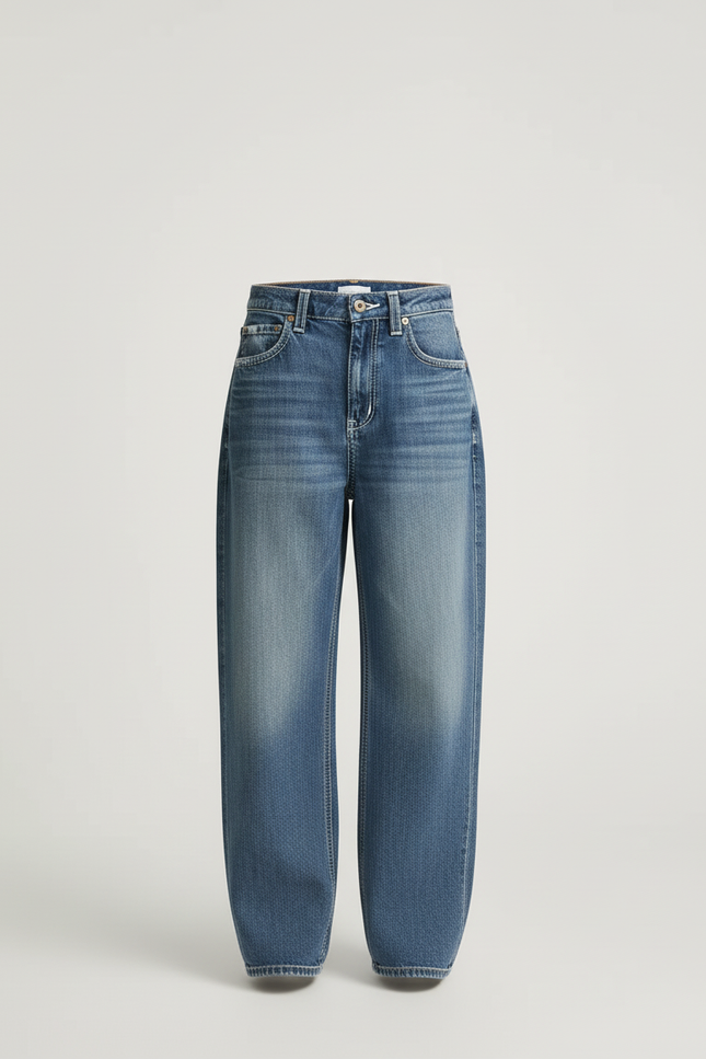 Pantalon Baggy Jean Ample Délavé Large Femme - Bleu - vue 3