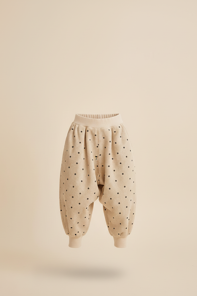 Pantalon Baggy Velours Côtelé Beige Points Noirs Ample Enfant - Cordé - vue 3