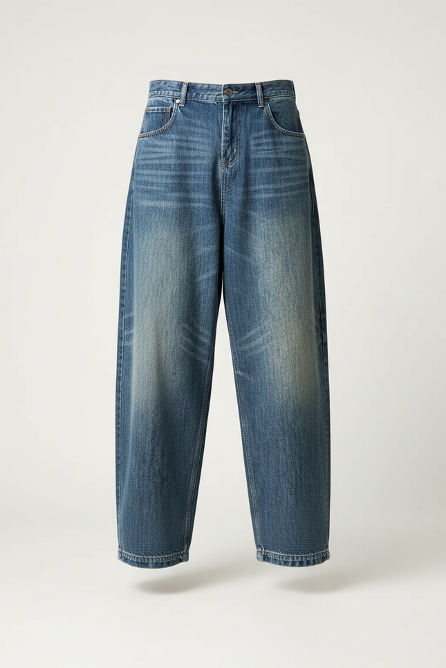 Pantalon Baggy Jean Bleu Délavé Ample Streetwear Homme - vue 3