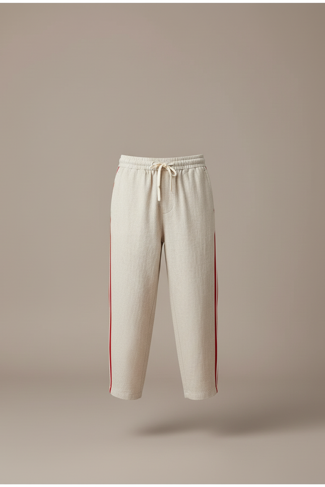 Pantalon Baggy Beige Rayures Rouges Ample Lin Enfant - vue 3
