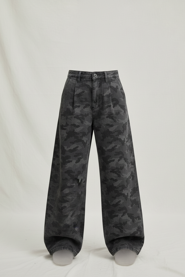 Pantalon Baggy Camouflage Gris Ample Large Décontracté - Jean - vue 3