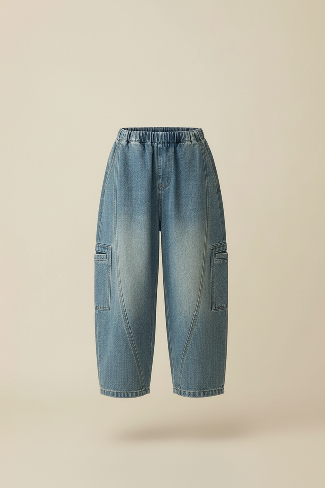 Pantalon Baggy Denim Bleu Large Décontracté Enfant - Jean - vue 3
