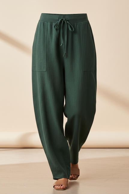 Pantalon Baggy Vert Coton Ample Décontracté Cordon - Lin - vue 3