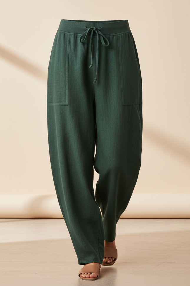 Pantalon Baggy Vert Coton Ample Décontracté Cordon - Lin - vue 3