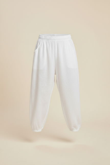 Pantalon Baggy Blanc Ample Lin Décontracté Enfant - vue 3