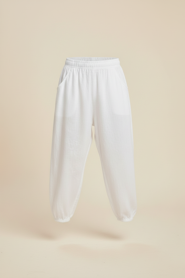 Pantalon Baggy Blanc Ample Lin Décontracté Enfant - vue 3