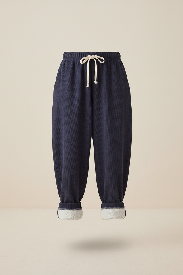 Pantalon Baggy Bleu Marine Côtelé Doublé Polaire Enfant - Cordé - vue 3