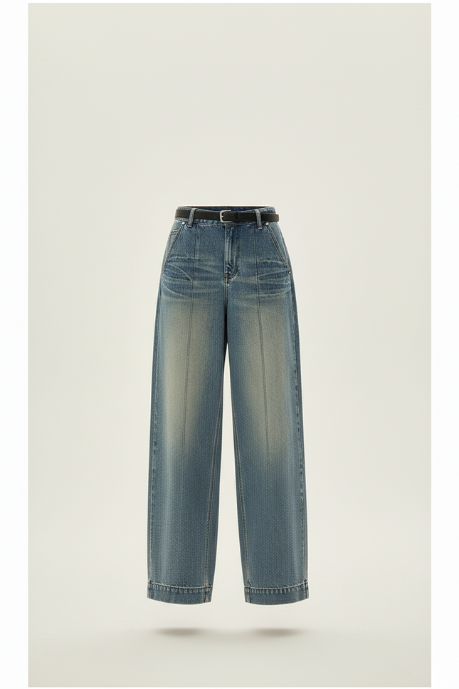 Pantalon Baggy Jean Bleu Ample Vintage Plissé - vue 3