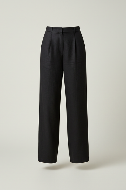 Pantalon Baggy Noir Lin Plissé Ample Chic Femme - vue 3