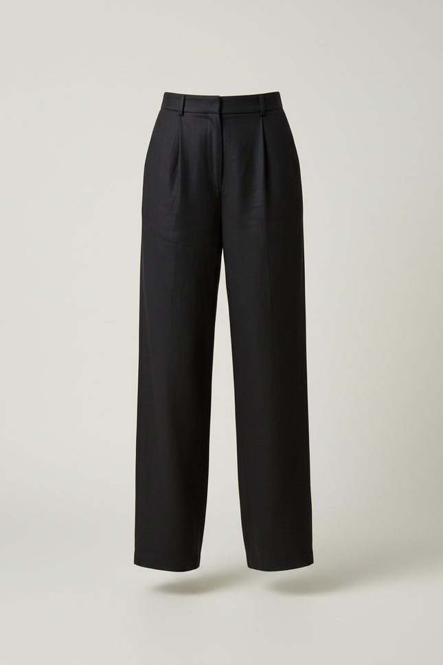 Pantalon Baggy Noir Lin Plissé Ample Chic Femme - vue 3