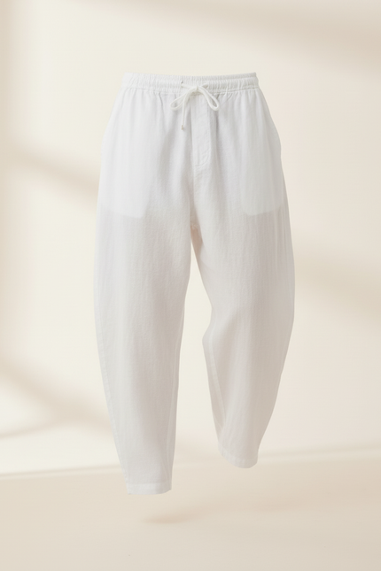 Pantalon Baggy Blanc Lin Ample Cordon Décontracté Homme - vue 3