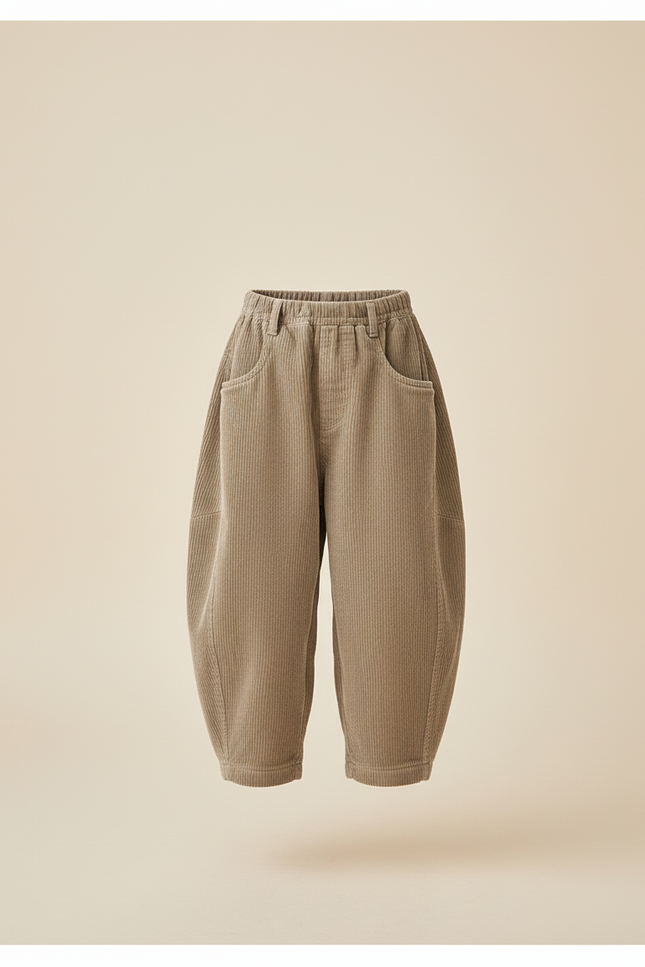 Pantalon Baggy Côtelé Marron Ample Décontracté Enfant - Cordé - vue 3