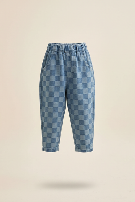 Pantalon Baggy Carreaux Bleus Ample Confortable Enfant - Jean - vue 3