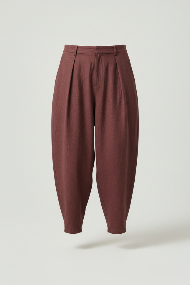 Pantalon Baggy Marron Lin Ample Plissé Décontracté Homme - vue 3