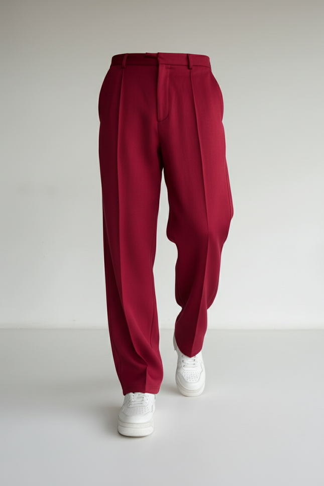 Pantalon Baggy Rouge Ample Plissé Décontracté Homme - Gabardine - vue 3