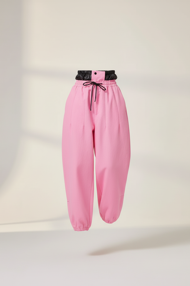 Pantalon Baggy Rose Ample Cordon Fluide Décontracté - Toile - vue 3
