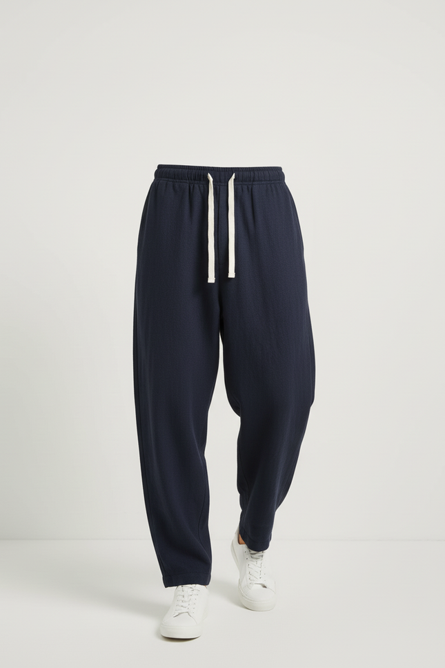 Pantalon Baggy Marine Cordon Décontracté Ample Homme - Lin - vue 3