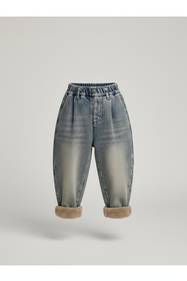 Pantalon Baggy Jean Ample Doublé Chaud Hiver Garçon - Bleu - vue 3