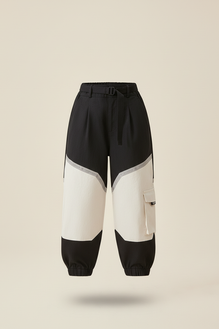 Pantalon Baggy Noir Crème Réfléchissant Cargo Enfant - Multicolore Molleton - vue 3