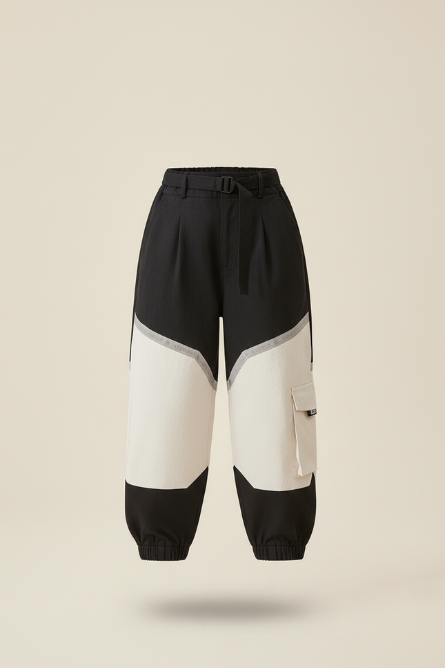 Pantalon Baggy Noir Crème Réfléchissant Cargo Enfant - Multicolore Molleton - vue 3