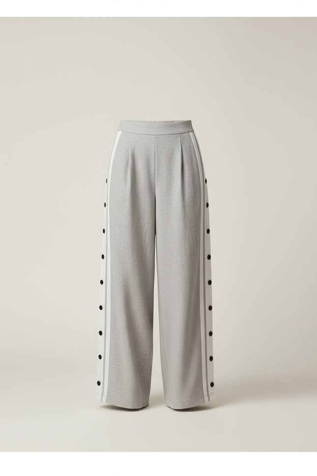 Pantalon Baggy Gris Ample Boutons Latéraux Sport Femme - Molleton - vue 3