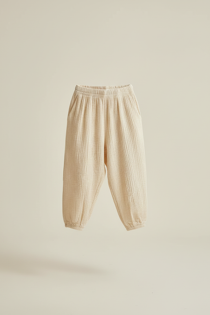 Pantalon Baggy Coton Crème Ample Confortable Enfant - Beige - vue 3